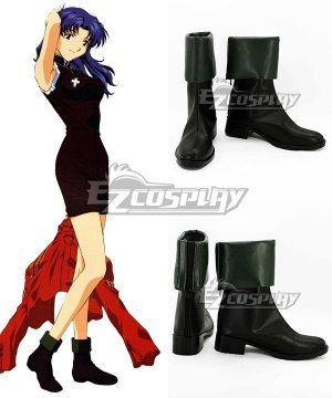 EVA Neon Genesis Evangelion Misato Katsuragi Black Green Cosplay Shoes