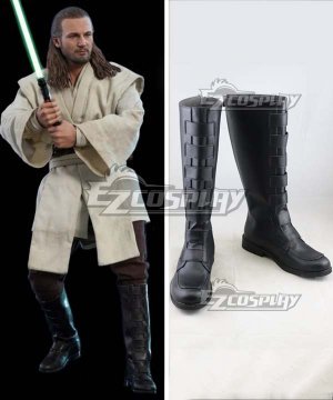 Star Wars Qui-Gon Jinn Black Shoes Cosplay