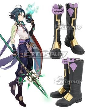 Genshin Impact Xiao  Black Shoes Cosplay Boots