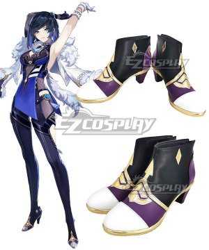 Genshin Impact Yelan Black Purple Cosplay Shoes