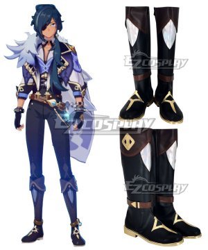 Genshin Impact Kaeya Black Shoes Cosplay Boots