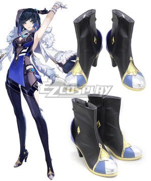 Genshin Impact Yelan Black Blue  B Edition Cosplay Shoes