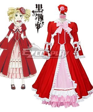 Kuroshitsuji Elizabeth Midford Liz Red Lolita Long Dress Cosplay