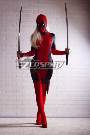 Marvel Halloween Lady Deadpool  Red full body spandex girl women female Heros Deadpool Zentai Suit