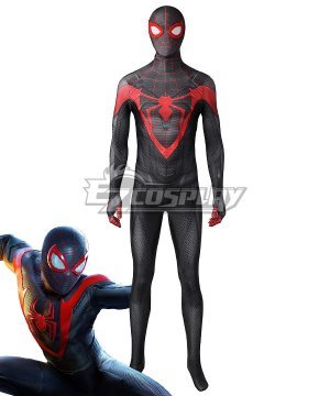 Marvels Spider-Man: Miles Morales PS5 Suit V2 Halloween Black Jumpsuit Cosplay