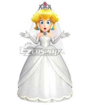 Super Mario Dyssey Princess Peach Wedding Outfit Cosplay Costume