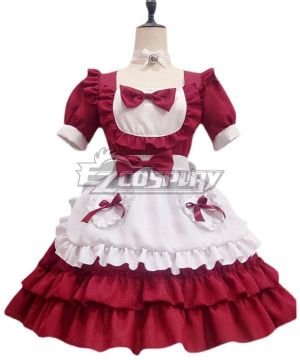 White & Red Maid Dress Cosplay  - EMDS061Y