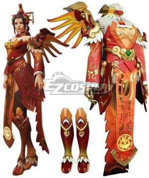 OW Red Phoenix Skin Mercy Angela Ziegler Cosplay  - Including Wings And Boots