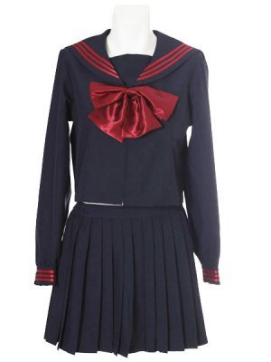 Red Bowknot Long Sleeves School Uniform Cosplay