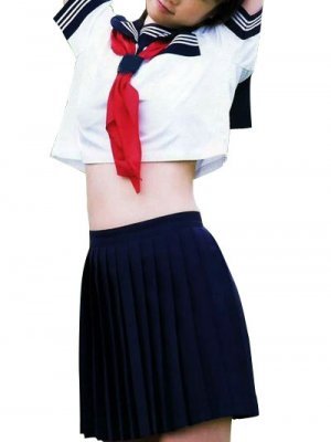 High waisted Deep Blue Short Sleeves School Uniform Cosplay