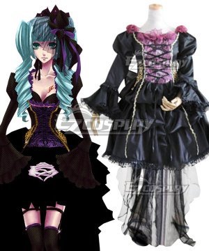 Vocaloid Hatsune Miku Black Lolita Dress Cosplay Costume