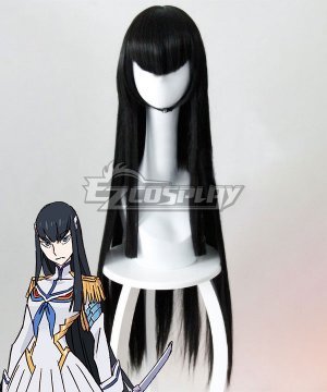 Kiryuin Satsuki Long Straight Black Cosplay  and Head Decoration