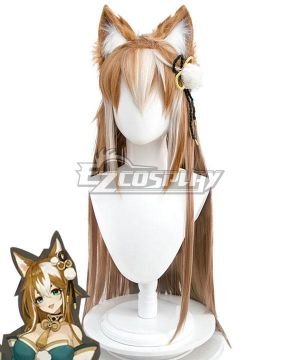 Genshin Impact Ms Hina Gorou Female Golden White Cosplay Wig - Wig + Ears