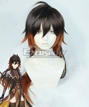 Genshin Impact Zhongli Female Black Orange Cosplay Wig