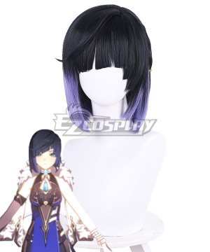 Genshin Impact Yelan Black Purple Cosplay Wig