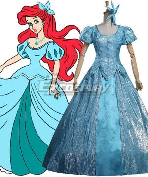 Disney The Little Mermaid Ariel Princess Blue Dress Cosplay  - A Edition